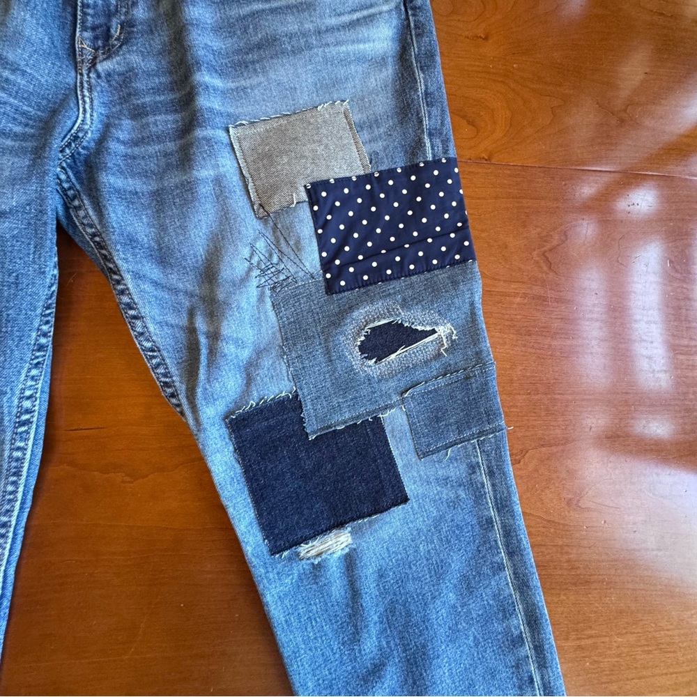 Lauren Ralph Lauren Patchwork Jeans Relaxed Tapered Ankle Jean Size 12 - Picture 7 of 16